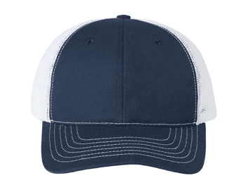 navy trucker cap with white mesh back panels