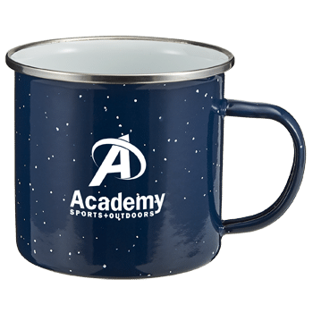 metal camping mug - dark blue with white speckles and white interior