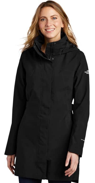 woman wearing black The North Face trench coat with hood