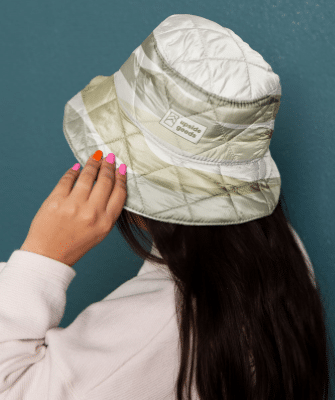 recycled poly quilted bucket hat with all-over custom imprint