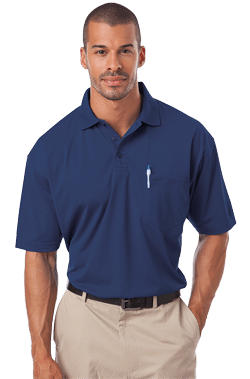 man wearing classic dark blue polo shirt with pocket