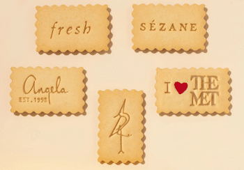 shortbread cookies stamped with custom messaging