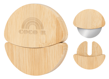 Bambino Pizza Cutter with a brandable bamboo handle and blade cover