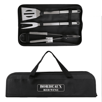 Grill Easy 3-Piece Stainless BBQ Utensil Set with branded rPET case