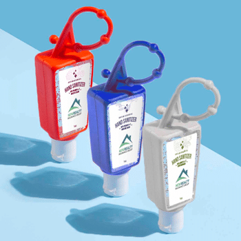 trio of hand sanitizer bottles with carabiner loop