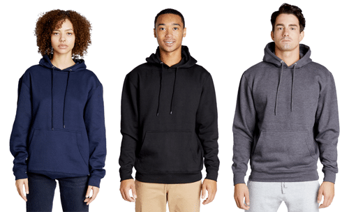 3 people wearing Future Fleece recycled fiber hoodies