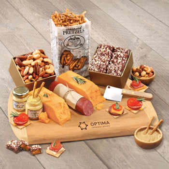 charcuterie gift set with branded bamboo cutting board