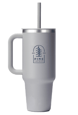 gray 40-oz. travel tumbler with handle, lid, straw and custom logo