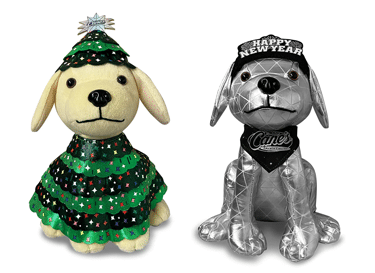 Raising Cane's holiday plush puppies - 2023 holiday merch