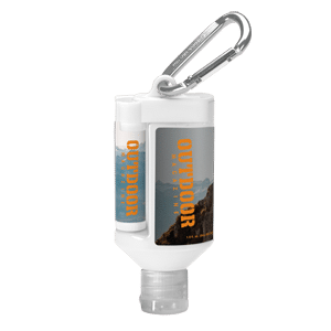 branded sunscreen & lip balm on carabiner