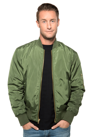 Threadfast Apparel satin bomber jacket in army green