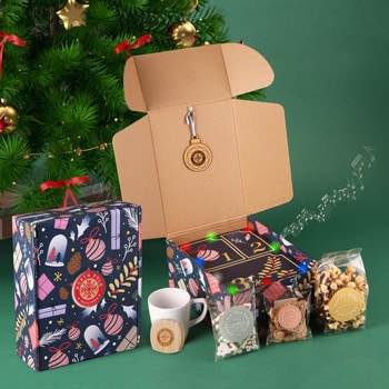 Jingle Bells & Whistles + Advent, Lights, Music Gift Box with an advent calendar-style reveal of snacks and gifts