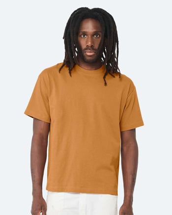 man wearing orange Bella + Canvas 6-oz. Heavyweight Tee