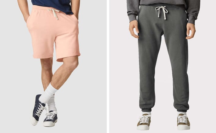 Comfort Colors fleece shorts (peach) and gray sweatpants