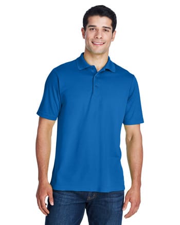 man wearing bright blue polo shirt