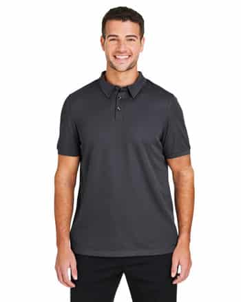 man wearing charcoal gray polo shirt