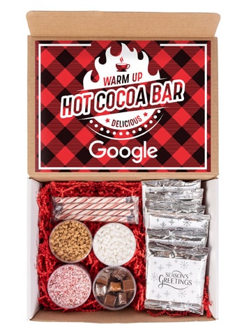 Hot Cocoa Bar gift kit with cocoa packets & toppings like marshmallows and peppermint